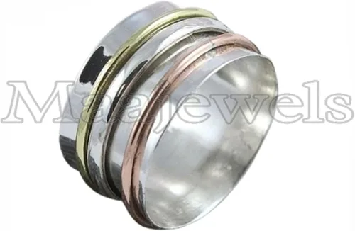 Miniatura 2 de Artisan Silver Jewelry, Spinner Ring, Sterling Silver Ring, Boho Ring, Thumb Ring, Wide Band, Fidget Ring, Gift For Women, Three Tone Ring, Delicate