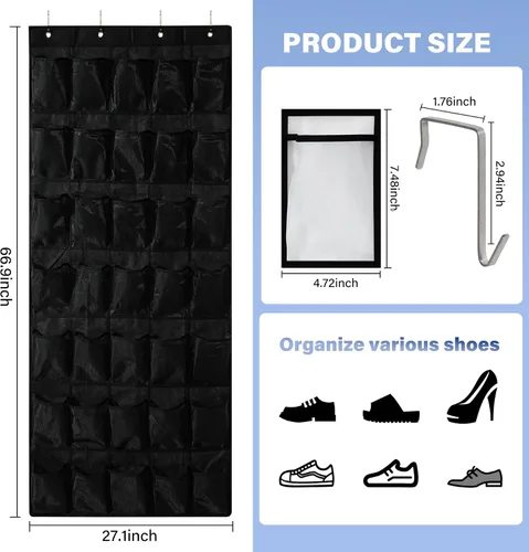 Miniatura 2 de Organizador de zapatos con 35 bolsillos grandes para puerta, estante porta zapatos con bolsillos de malla, organizador de zapatos colgante de gran