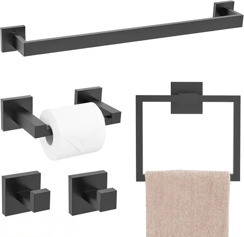 Miniatura 22 de Conjuntos de Soportes para Toalleros de Baño Negro y Pulido, Juego de Ferretería de Baño de 4 Piezas de Acero Inoxidable, Kit de Accesorios de Baño.
