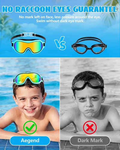 Miniatura 3 de Aegend Paquete de 2 gafas de natación para niños de 3 a 15 años, antivaho, anti-UV, visión amplia, impermeables, sin fugas, para niños y niñas