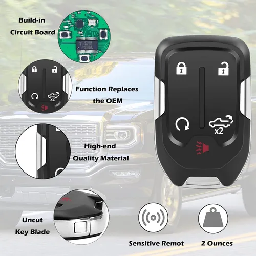 Miniatura 8 de Llavero inteligente para GMC Sierra 2019-2022, llavero de control remoto de entrada sin llave compatible con Chevrolet Silverado GMC Sierra