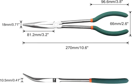 Miniatura 6 de SPEEDWOX Alicates de punta doblada de largo alcance de 11 pulgadas, dientes entrelazados de 30 grados, alicates finos de precisión para espacios