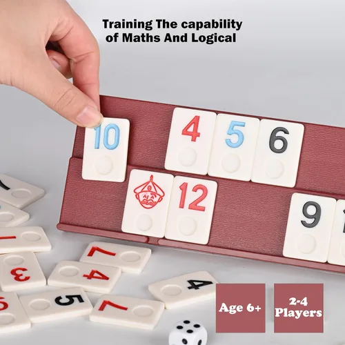 Miniatura 3 de Doublefan Rummy Cube Edición para 4 jugadores, juego de 106 cubos Rummy con 4 estantes de plástico en estuche de aluminio portátil, juego de mesa