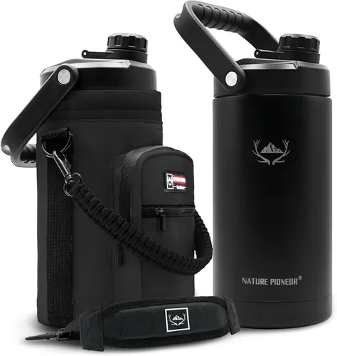 Miniatura 14 de NATURE PIONEOR Botella de agua aislada de 84 onzas, jarra de agua de acero inoxidable con doble vacío con soporte/portador, boca ancha, deportes al