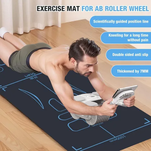 Miniatura 2 de Alfombrilla de entrenamiento antideslizante para rueda de abdominales, alfombrilla de ejercicio con bolsa de almacenamiento, equipo de ejercicio