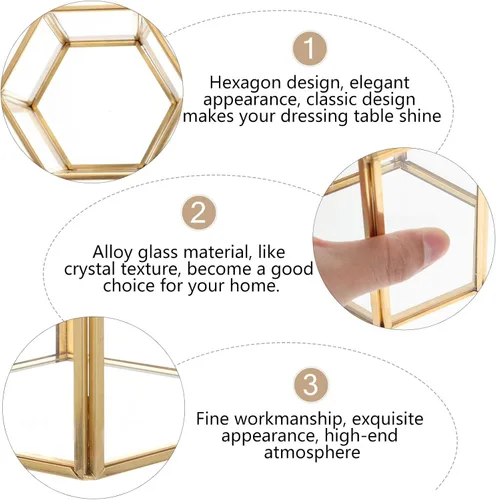 Miniatura 4 de SHERCHPRY Organizador de brochas de maquillaje de vidrio con taza de vidrio y acento dorado para cosméticos, almacenamiento para maquilladores y uso