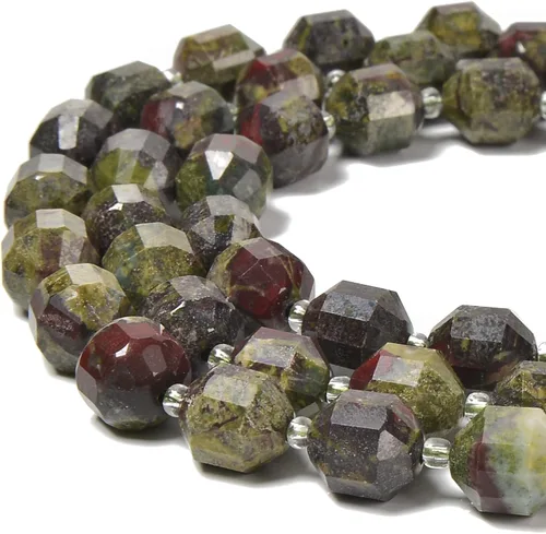 JM Design Natural Green Dragon Bloodstone Prism Cut Double Point Beads 0.354x0.394 in 15.5'' Strd para la fabricación de joyas