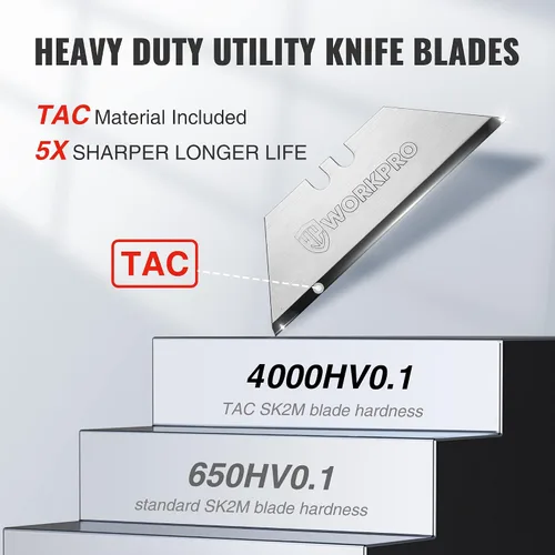 Miniatura 2 de WORKPRO - Cuchillas de cuchillo utilitario premium, SK2M con revestimiento de diamante TAC, paquete de 10 cuchillas de repuesto con dispensador