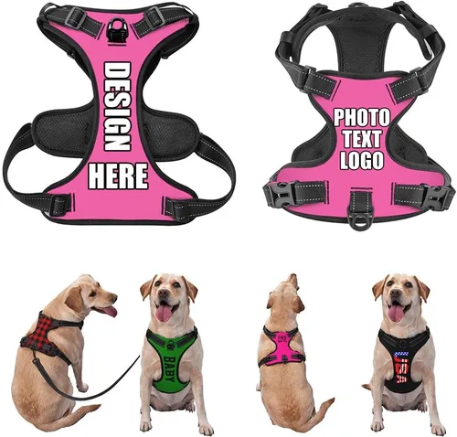 Miniatura 47 de Arnés para perro personalizado con nombre y número de teléfono, chaleco personalizado para perro, arnés reflectante ajustable para mascotas, beige, S