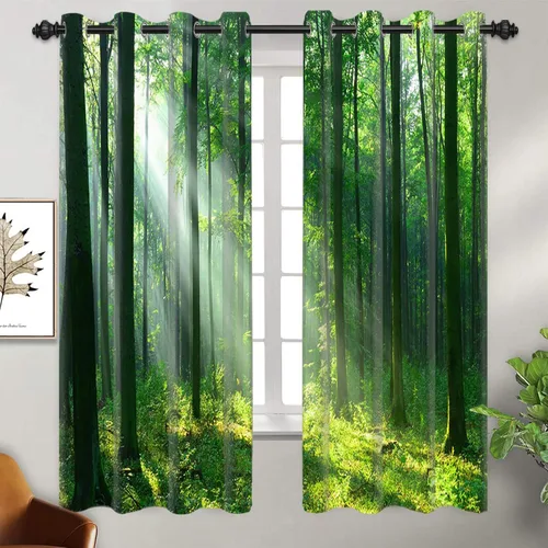 Miniatura 29 de AWERT Cortinas opacas para dormitorio, árbol negro con niebla, naturaleza, amanecer, bosque, 2 paneles para sala de estar, bloqueo de calor, 21 x 45