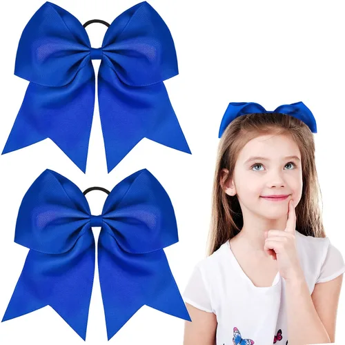 Miniatura 24 de 2 paquetes de lazos grandes para animadoras de 8 pulgadas con soporte para coleta, lazos grandes para el cabello para uniformes de sóftbol para Negro