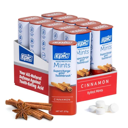 Epic Mentas de Xilitol 100% - Sin Aspartamo, Sin Azúcar - Mentas con Sabor a Canela, 55 Piezas (Paquete de 10)