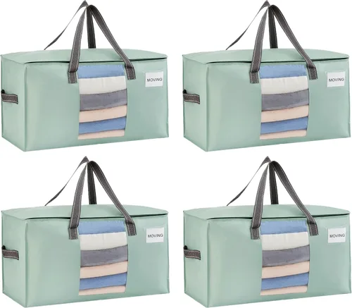 Miniatura 29 de VENO Paquete de 4 bolsas de mudanza resistentes, bolsas de almacenamiento de ropa y edredón con ventana transparente, suministros de embalaje
