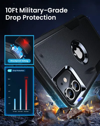 Miniatura 2 de FireNova Funda protectora resistente 3 en 1 para iPhone 12, con protector de pantalla de vidrio templado, a prueba de golpes y caídas, funda