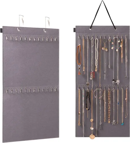 Organizador de joyas colgante con 24 ganchos para colgar en la pared, para colgar en la puerta, armario, collar para pulsera, anillo y cadena, Gris