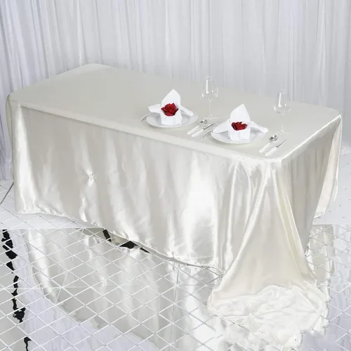 Miniatura 13 de BalsaCircle Mantel rectangular de satén beige de 90 x 132 pulgadas para mesa de boda, fiesta, recepción, eventos, cocina y comedor