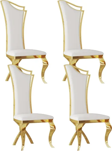 Miniatura 18 de Juego de 2 sillas con 2 sillas de comedor de piel sintética blanca, silla de cocina moderna con respaldo ovalado y patas de acero inoxidable