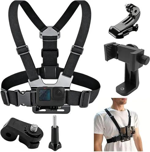 Soporte ajustable para arnés de correa de pecho para teléfono celular, soporte de clip para iPhone, GoPro Hero, AKASO, DJI Osmo cámaras de acción