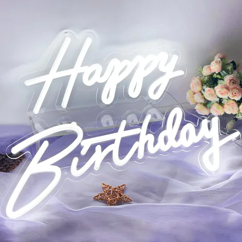Letrero de neón de gran tamaño con texto en inglés «Happy Birthday», 2 unidades, letrero luminoso de feliz cumpleaños de 12 V con interruptor