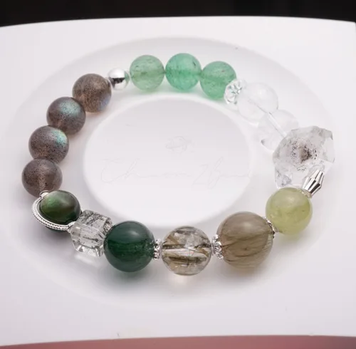 Miniatura 235 de Precious Gemstone Natural Crystal Healing Bracelet, Rutilated Quartz, Moonstone, Quartz Handmade Original Design Bracelet