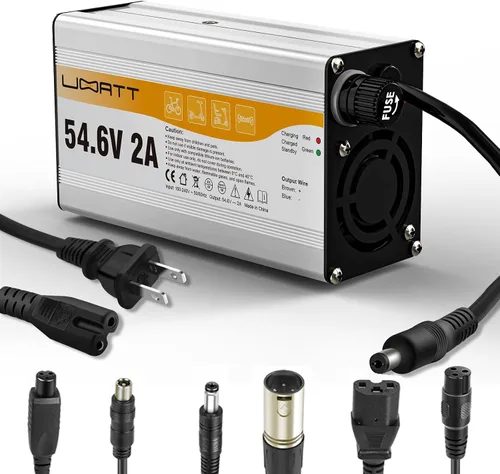 54.6V 2A Cargador para batería de iones de litio de 48 V ebike eléctrica Scooter eléctrico Cargador Hoverboard reemplazo con 7 conectores