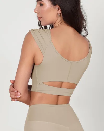 Miniatura 2 de ODODOS Camiseta corta sin mangas con cuello en V y frente fruncido para mujer, recortada en la espalda, manga casquillo