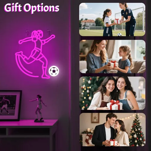 Miniatura 6 de Letrero de neón de fútbol de OkiyiD para niñas - Decoración de pared deportiva regulable con alimentación USB, regalos únicos para mujeres y niñas