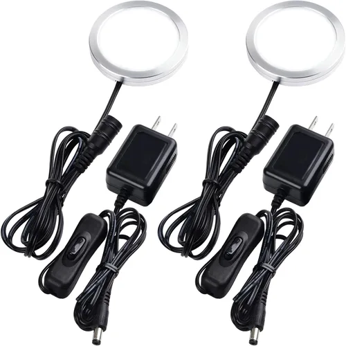 Luz LED de disco individual debajo del gabinete, vitrina de exhibición Curio, iluminación decorativa de mostrador, enchufe eléctrico de pared de 120