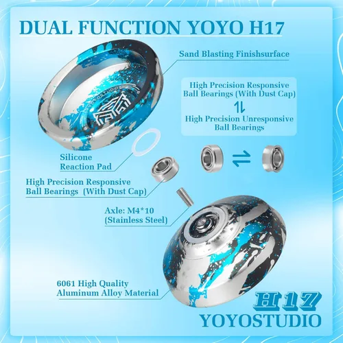 Miniatura 3 de YOYOSTUDIO Yoyo Profesional Sensible Yoyo H17, Yoyos Metálicos de Doble Propósito para Niños, Rodamiento de Yoyo No Sensible para Adultos