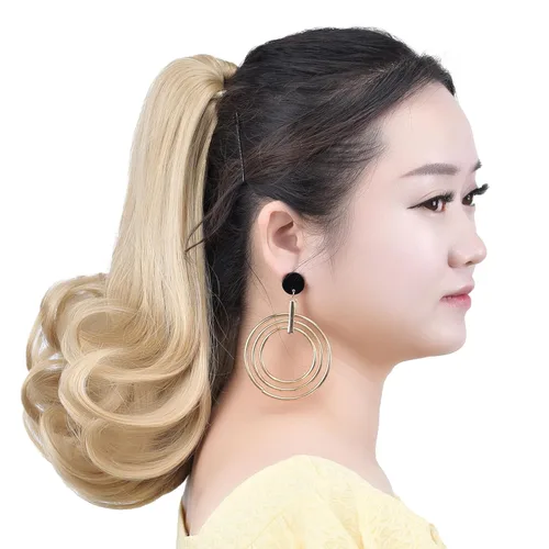 Miniatura 2 de Extensiones de cola de caballo rubias con clip de garra falsa, extensión de cabello sintético de 12 pulgadas, ondulado, 3.8 onzas, extensiones