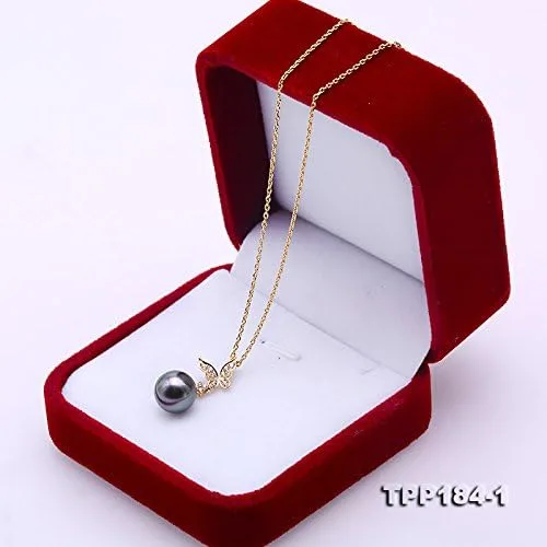Miniatura 5 de JYX Pearl - Colgante de mariposa de oro de 14 quilates, calidad AAA, 0.374in, redondo, color negro, perla cultivada en Tahití, para mujer de 18.0in