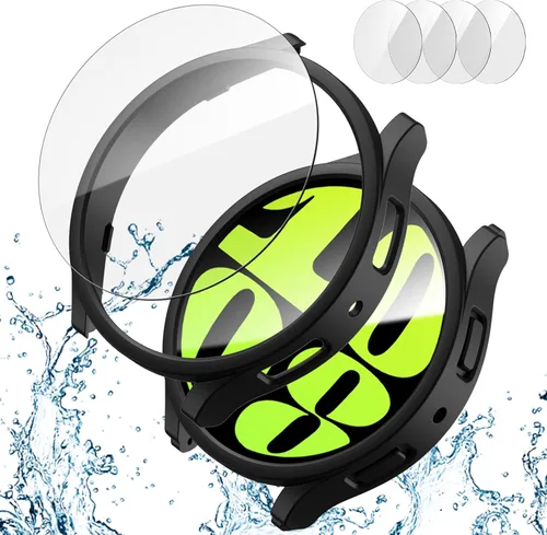 [2+4] Paquete de protectores de pantalla para Samsung Galaxy Watch 6 de 1.575 pulgadas, JZK 2 funda protectora de policarbonato duro + 4 protectores