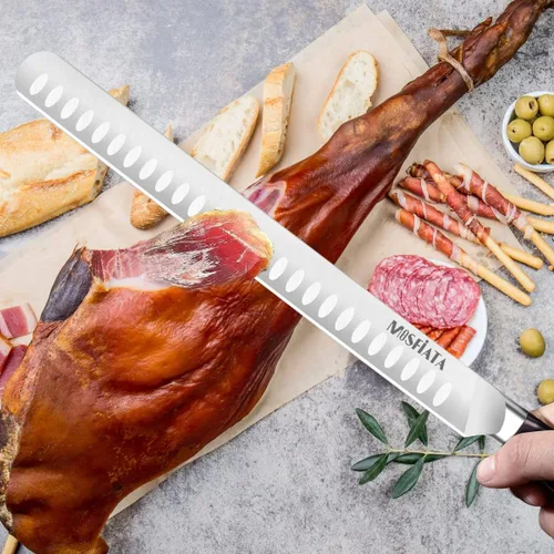 Miniatura 6 de MOSFiATA Cuchillo de corte de 12 pulgadas – Cuchillo de corte de carne – Acero alemán de alto carbono forjado – Diseño de mango ergonómico – Con