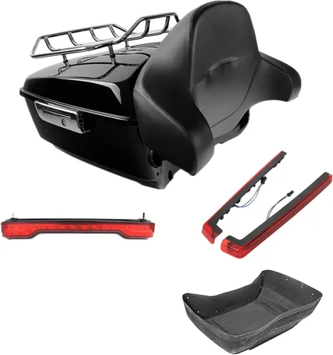 Miniatura 28 de TCMT Caja de maletero para motocicleta King con respaldo envolvente y portaequipajes con altavoces, para 2 personas, compatible con Harley 2014-2025