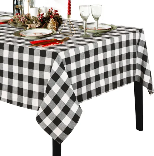 Miniatura 4 de Camino de mesa a cuadros de búfalo negro y rojo, 2 paquetes de 13 x 108 pulgadas, caminos de mesa navideños a cuadros para decoración de mesa