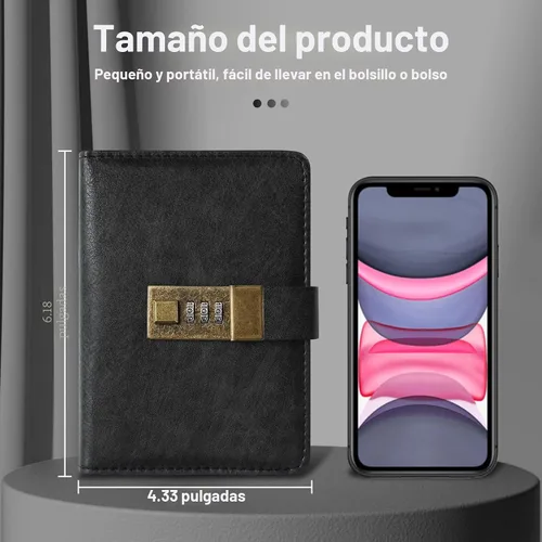 Miniatura 3 de WEMATE Diario con Cerradura, Diario con Cerradura, Cuaderno de Contraseña, Bolígrafo y Caja de Regalo - Perfecto para Hombres y Mujeres - 4.3X Negro
