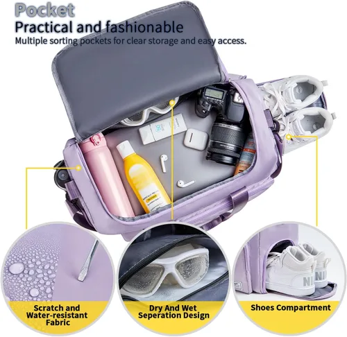 Miniatura 3 de FIORETTO - Bolsa de deporte para mujer con compartimento para zapatos, capacidad de 37 litros, ideal para viajes, gimnasio, deportes, fines de semana