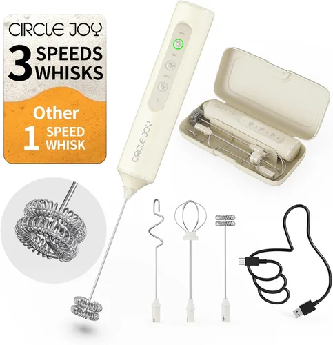 Miniatura 11 de CIRCLE JOY Varita espumadora de leche recargable de mano con 3 velocidades variables, 3 batidores y caja de almacenamiento, mezclador eléctrico