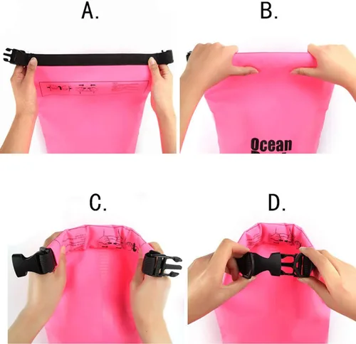 Miniatura 5 de 2L/3L/5L/10L/15L/20L/30L 500D Lona resistente PVC impermeable bolsa seca saco para kayak/canoa/pesca/rafting/natación/campamento/snowboard Rosado