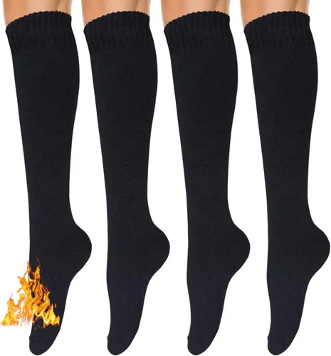 YEJIMONG Calcetines altos gruesos y cálidos para mujer, 4 pares de calcetines largos acolchados de algodón para correr, senderismo, esquí, regalos