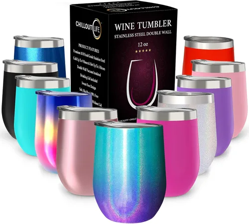Miniatura 16 de CHILLOUT LIFE Vasos Térmicos de Vino de Acero Inoxidable de 12 oz Paquete de 2 - Vasos de Vino con Aislamiento al Vacío de Doble Pared con Tapas