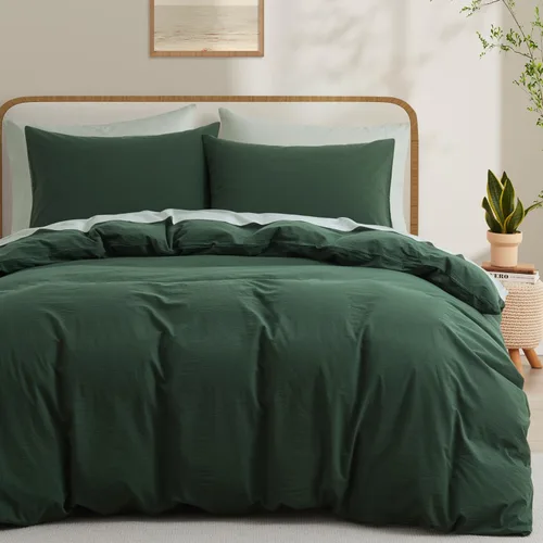 Miniatura 23 de LOVQUE Funda de edredón de algodón verde oliva, tamaño King, juego de ropa de cama natural similar al lino con cierre de cremallera (sin edredón)