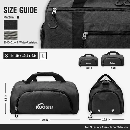 Miniatura 4 de Bolsa de lona para gimnasio para hombres y mujeres, resistente al agua, bolsa de viaje deportiva con compartimento ventilado para zapatos y bolsillo