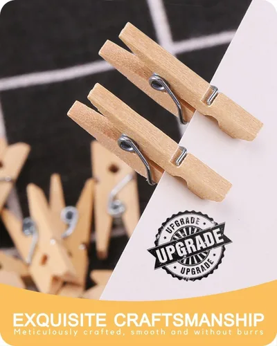 Miniatura 4 de Mini alfileres de ropa para fotos, mini pinzas para la ropa, cadena de fotos mejorada de 1.18 pulgadas con clips, pequeños pines de cierre de madera