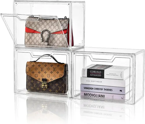 Organizador de bolso para armario, vitrina de acrílico transparente para organizador de bolso, caja de almacenamiento de monedero con puerta