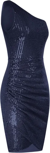 Miniatura 9 de GRACE KARIN Vestido de lentejuelas para mujer, con purpurina brillante, un hombro, vestido de fiesta, club, dobladillo cruzado, vestidos de cóctel