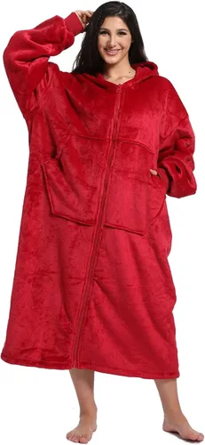 Miniatura 12 de FUSSEDA - Sudadera con manta portátil de gran tamaño, forro polar cálido y grueso con capucha sherpa acogedora con bolsillos y mangas. Regalo
