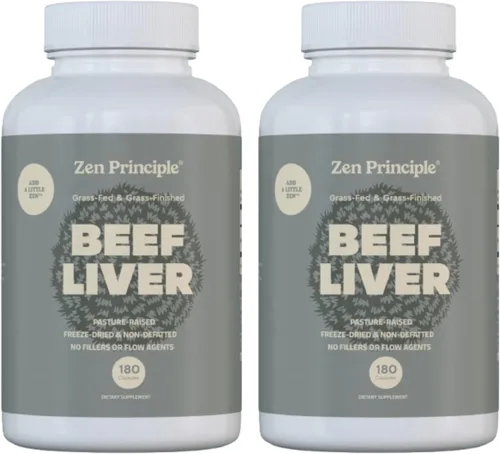 Zen Principle Hígado de res desecado ultrapuro, alimentado con pasto y acabado Nueva Zelanda, sin hormonas ni OMG, energía natural y apoyo para