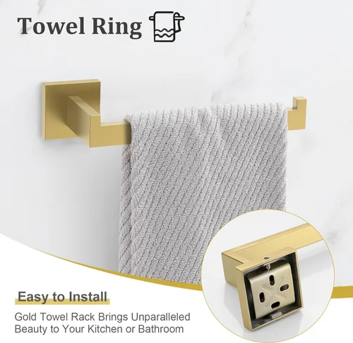 Miniatura 5 de TURS Juego de accesorios de baño de 5 piezas de acero inoxidable cepillado dorado para toallero, montaje en pared, Q7LSJ-P5 Oro cepillado