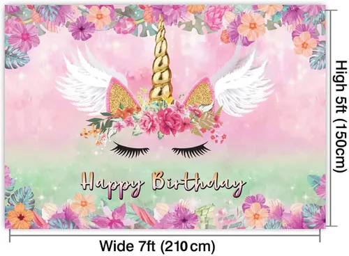 Miniatura 5 de Fondo de unicornio rosa para fotografía de 5 x 3 pies, diseño de unicornio rosa con temática de unicornio, decoración de fiesta de cumpleaños